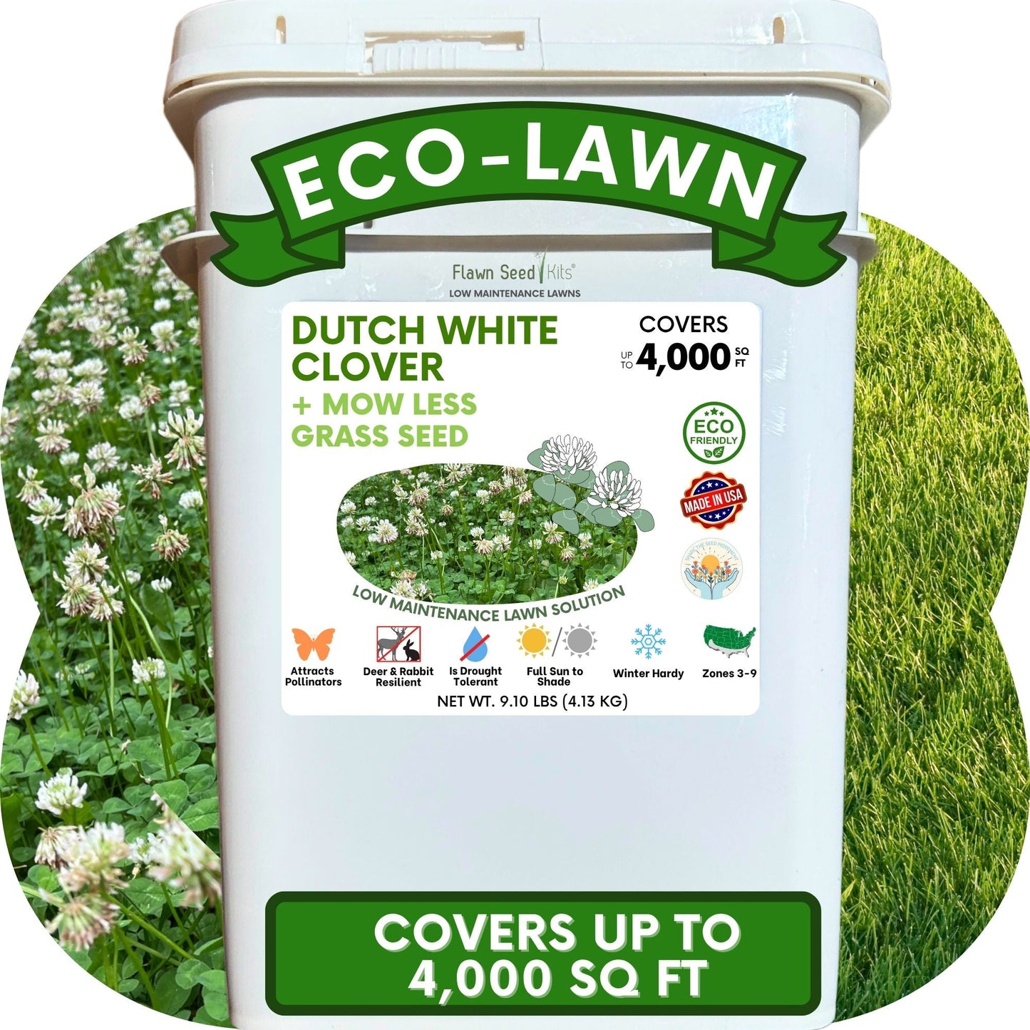 Dutch White Clover + Mow Less Grass Seed