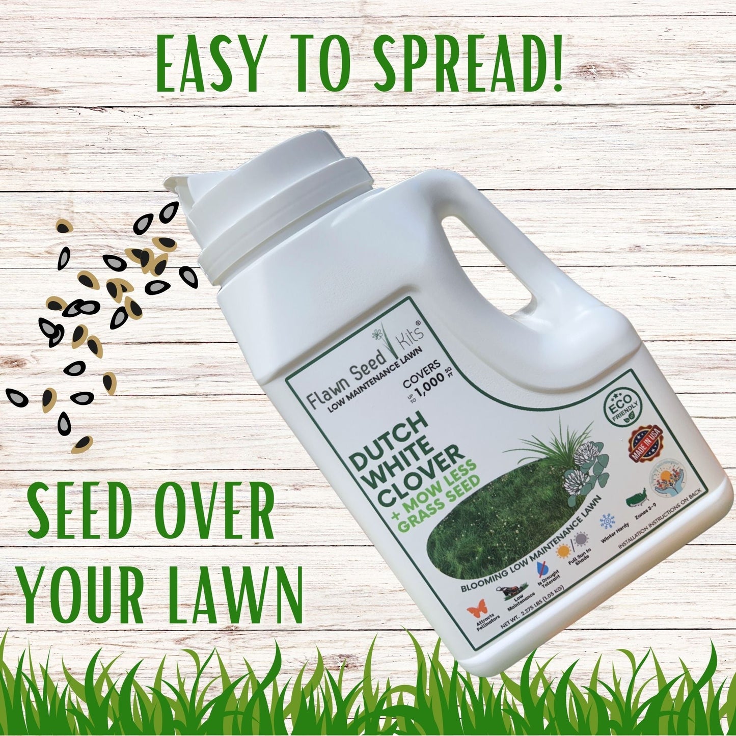 Dutch White Clover + Mow Less Grass Seed