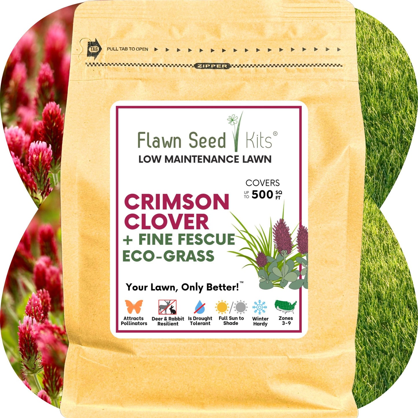 Crimson Clover + Mow Less Grass Seed