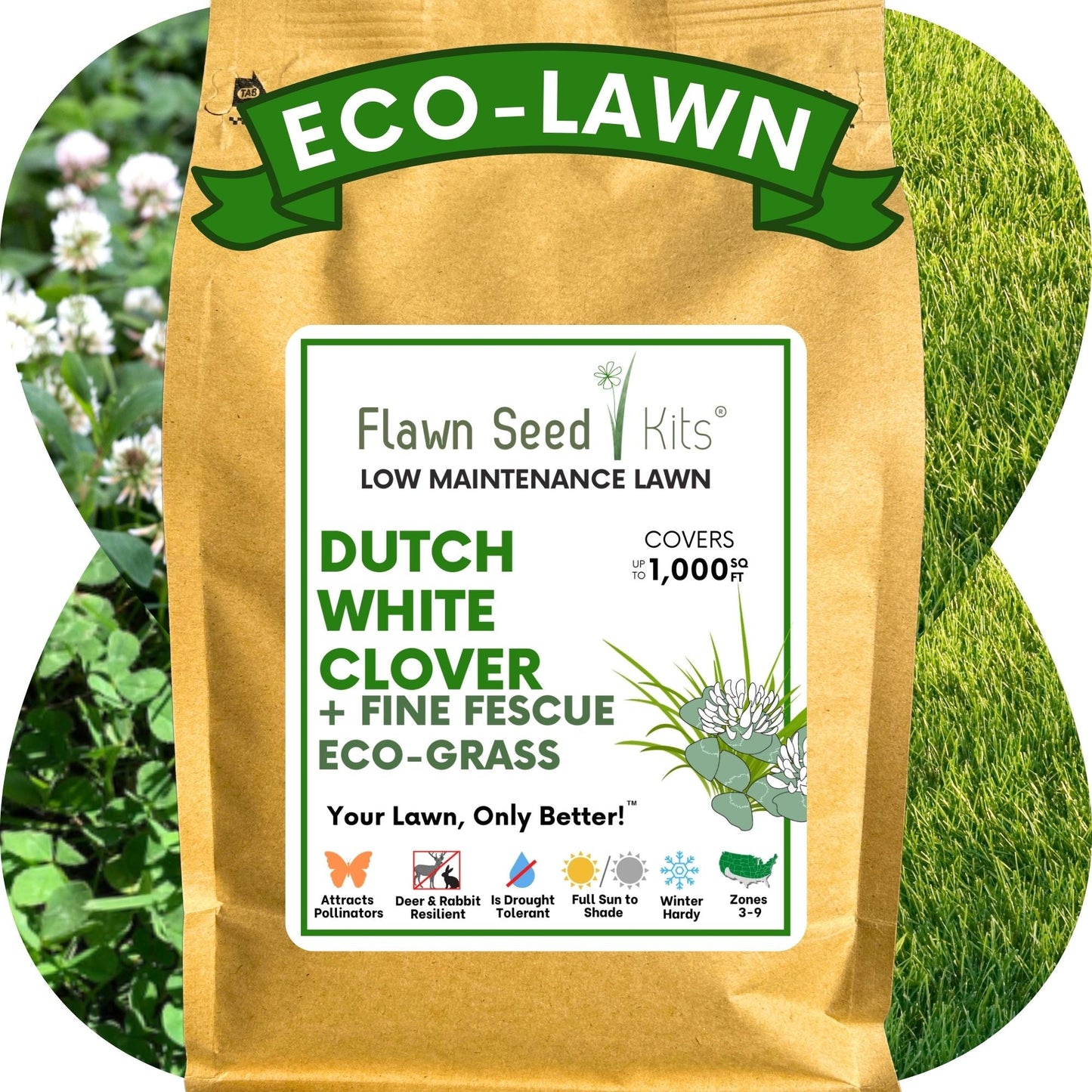 Dutch White Clover + Mow Less Grass Seed