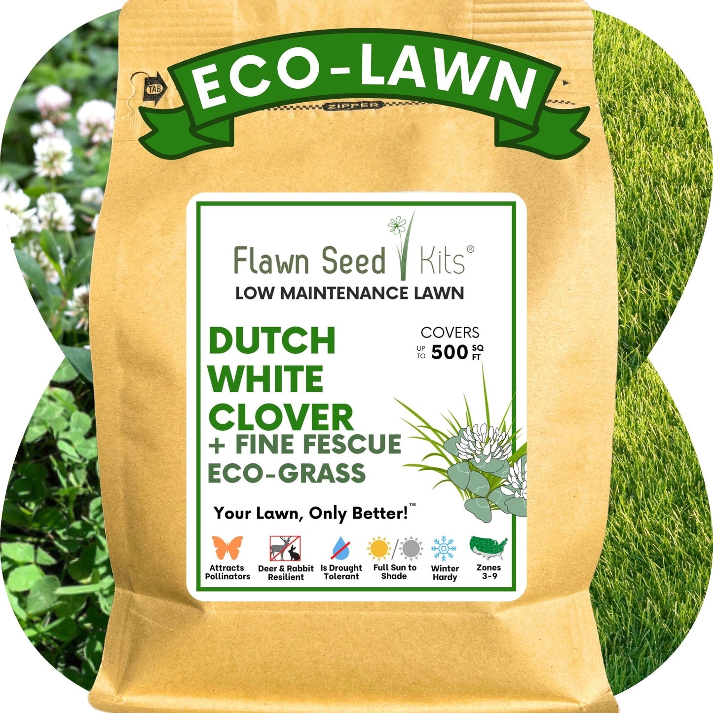 Dutch White Clover + Mow Less Grass Seed