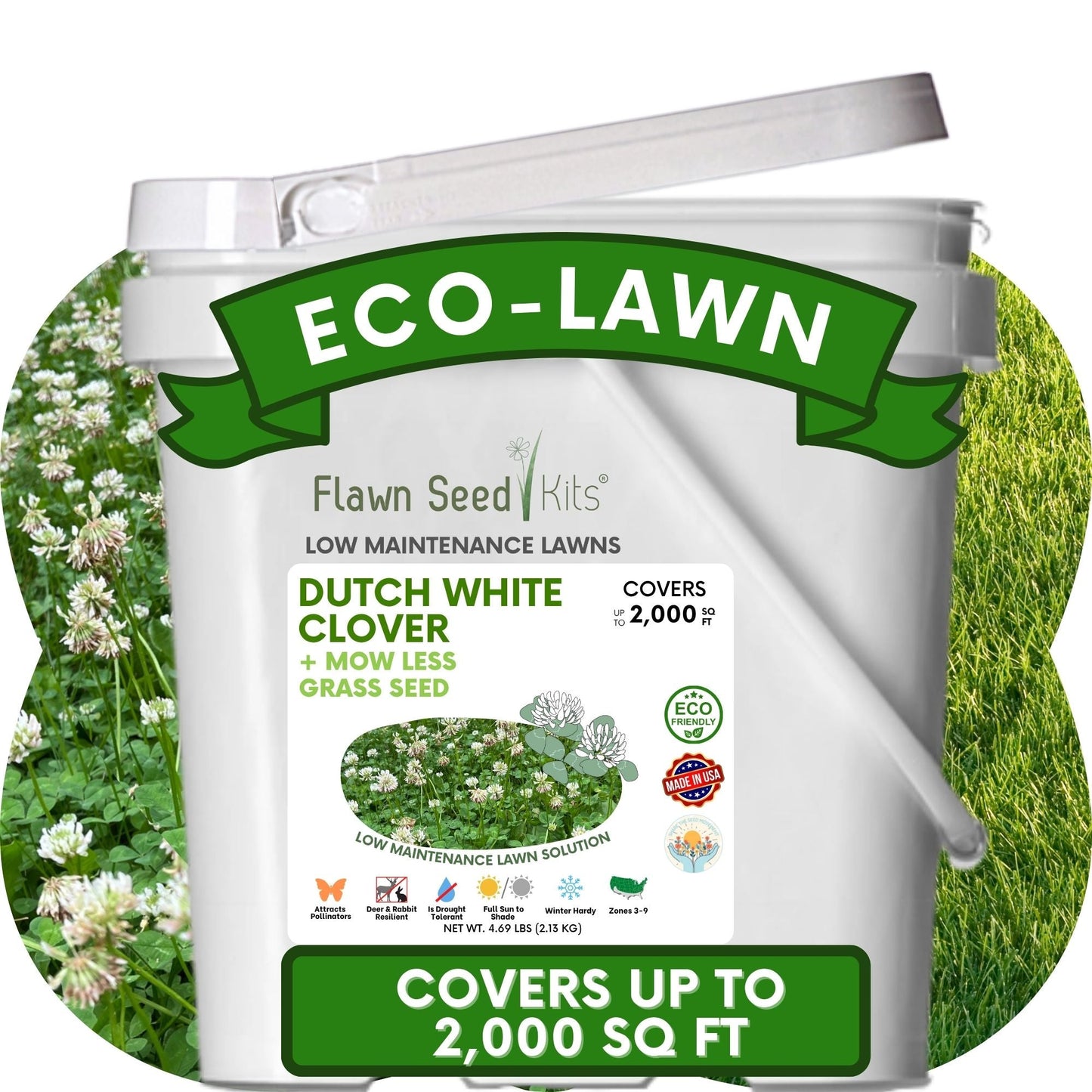 Dutch White Clover + Mow Less Grass Seed